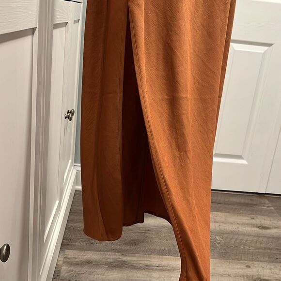 MESHKI (NWT) Harriet Satin Midi High Split Dress, Biscuit, Size L - Picture 4 of 15